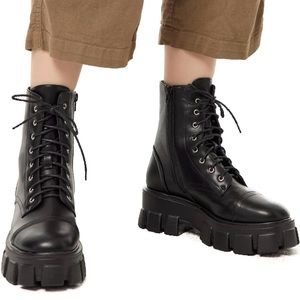KEIIYJ Women's Platform Chunky Chelsea Combat Lace up Ankle Boots